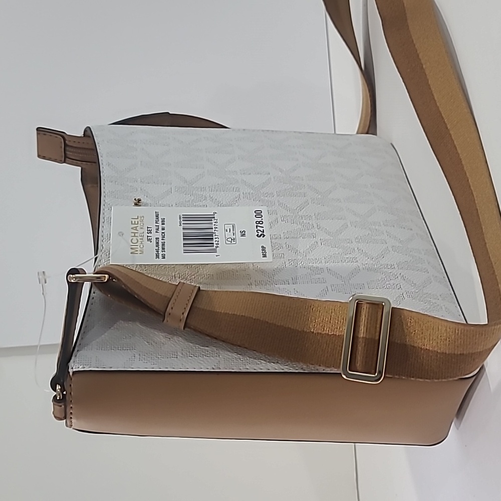 Michael Kors White and Tan Crossbody Bag